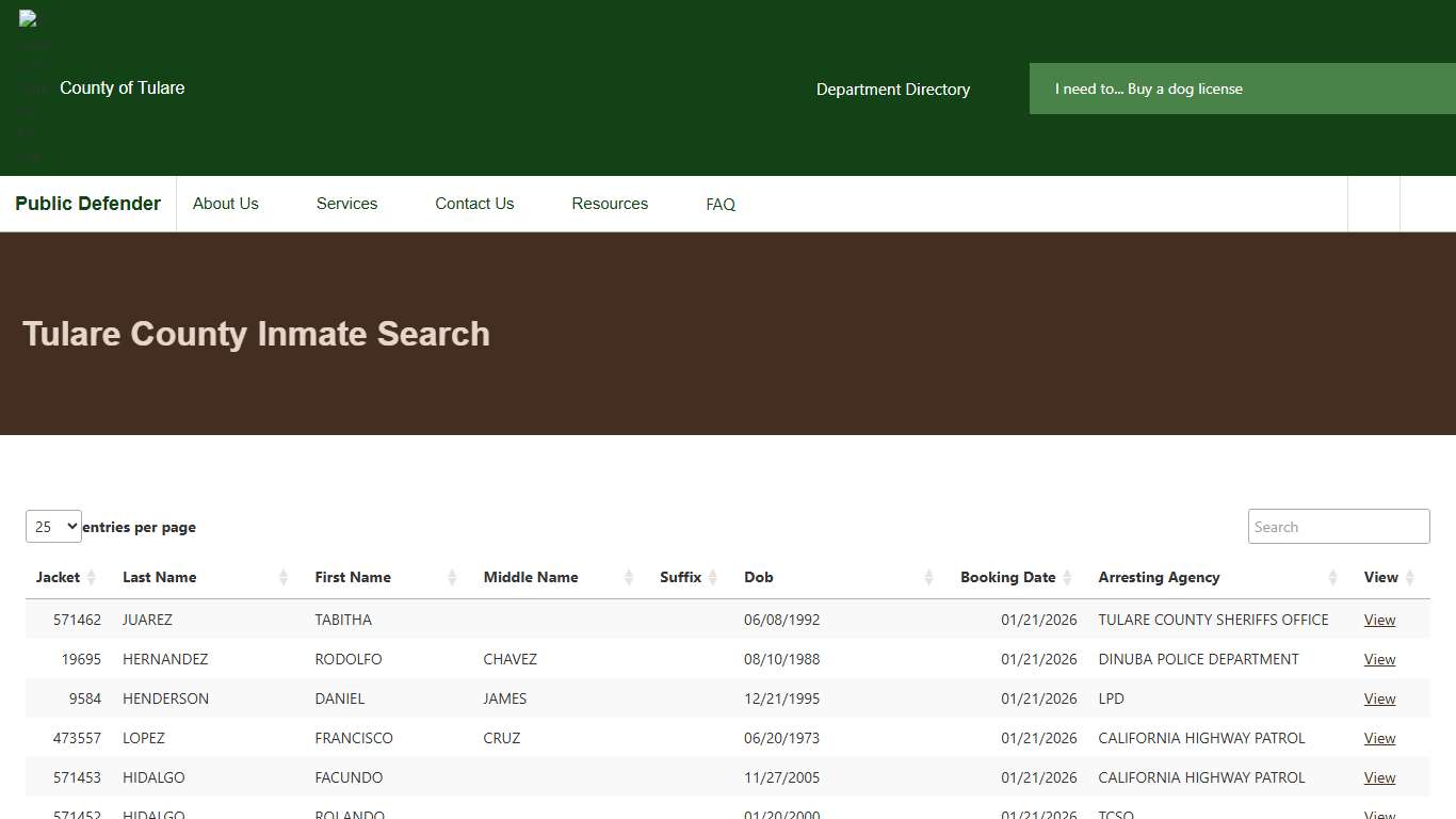 Tulare County Inmate Search | Public Defender